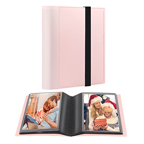 Small Photo Album 4x6 Photos Black Inner Page with Strong Elastic Band, Each Small Album Holds 64 Photos, 4x6 Mini Book Photo Pictures Album Birthday Christmas Photo Albums Wedding Anniversary (Pink)