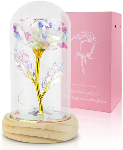 Alljia Valentines Gifts to Her, Rose in Glass Dome with Led Fairy Lights Forever Galaxy Rose Gift for Mom Girlfriend Wife Valentine Decorations(Batteries Included)