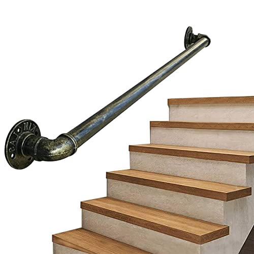 Pasamanos de seguridad de bronce rústico de 3,5 m para escaleras, exteriores e interiores, soportes de pared, tornillos de metal, 3,5 m de longitud
