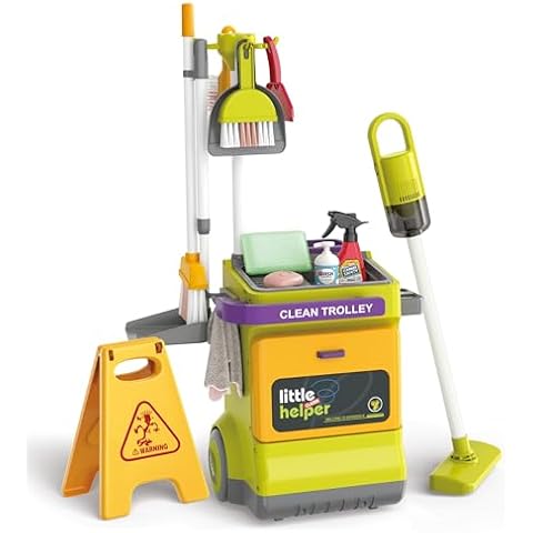 POFJOEQ Kids Cleaning Toy Set for Toddlers，Detachable 20 Pcs Pretend Play Setwith Real Working Vacuum Cleaner, Broom, Spray Bottle and More，Educational Toddler Cleaning Carts Cover