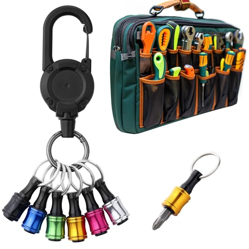 Navaris Llavero de Brocas con Mosquetón - Porta Puntas Magneticas 1/4 - Llavero Portapuntas para Trabajos de Construcción Carpintería Camping - Acceso Fácil con Una Mano