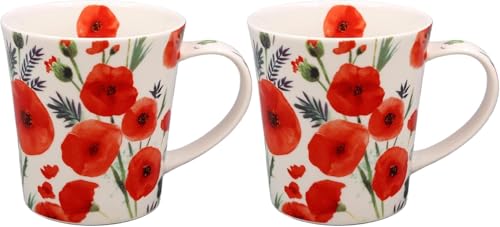 The Leonardo Collection Finola Stack Poppy Mugs Set of 2 | Stylish Tableware for Home Use | Coffee Cups for Every Occasion | Ideal Mens and Birthday Gifts