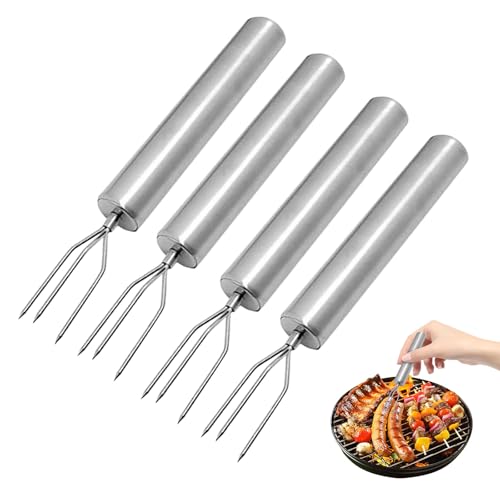 VZU 4 Stück Kartoffelgabel Aus Edelstahl, 18,3 x 1,9 cm Pellkartoffelgabel, Obst- Und Gemüsegabel, Maisgabel, Wiederverwendbare Schälhilfe, Tragbares Grillwerkzeug für Camping Wandern