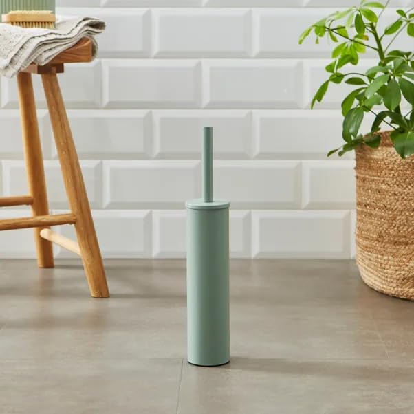 New Modern Slim Silicone Toilet Brush Featuring Elongated Handle, Space-Saving Compact Design, and Effective Cleaning Bristles Batroom Decor-M75 (Sage)