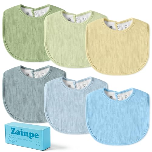 Image of Zainpe 6Pcs Muslin Cotton Back Snap Baby Bibs Soft Waterproof Adjustable Absorbent Infant Cloths for Boy Girl 0 to 36 Months