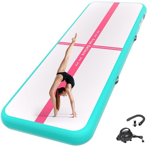 Inflatable Air Gymnastics Mat 10/13/16/20Ft Tumbling Track Mats with Pump 4/6 Inches Think Tumbling Mats Blow Up Training Mat for Home Yoga Cheerleading Water Outdoor