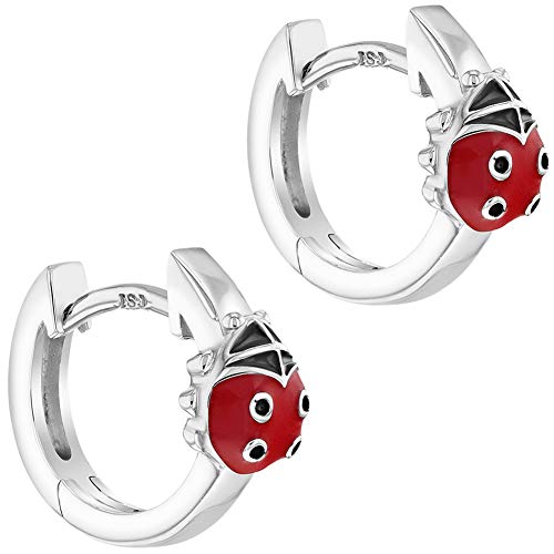 925 Sterling Silver Red & Black Enamel Ladybug Huggie Hoop Earrings For Girls & Teens- Cute & Charming Huggies For Toddlers & Little Girls- Great Gift For Birthdays or Any Special Occasion2