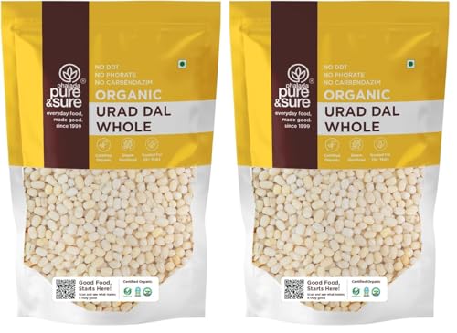 Image of Pure & Sure Organic White Urad Dal Whole 500gm | 100% Natural Sabut Urad | Certified Organic | Rich in Protein, Iron & Fiber | No Chemicals & Additives (Pack of 2)