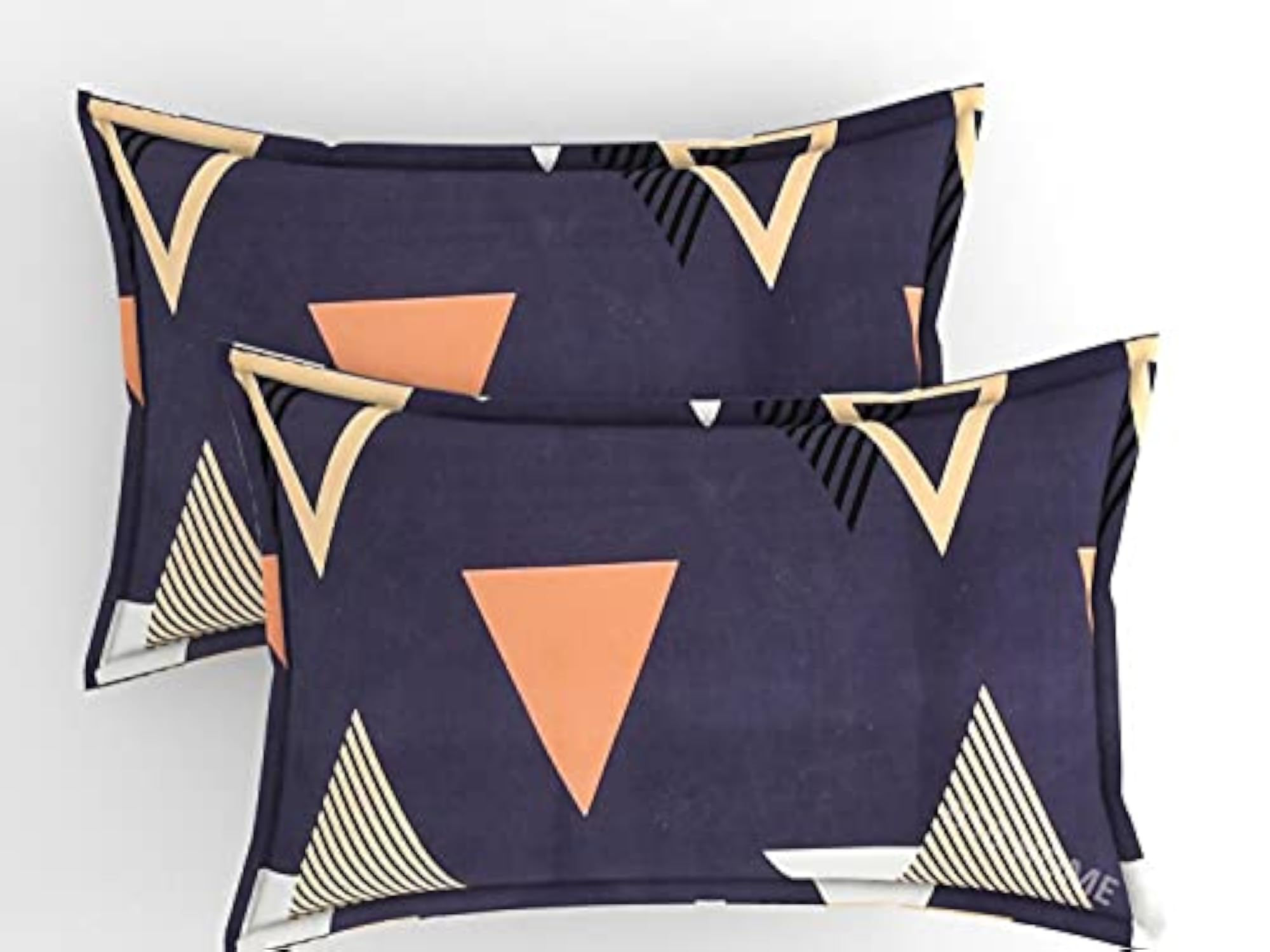 Glace Cotton Striped Printed Double Bedsheets with 2 King Size Pillow Covers, Blue, White & Orange