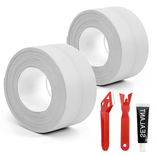 Image of Honitra 2 Roll White Caulk Tape, 1.5 inch x 10.5Ft Self-Adhesive, Waterproof, Edge Protector for Kitchen, Bathroom, Sink