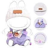 17cm Doll Clothes Set (no Doll) - Premium Fashion Dresses with Accessories, 3 Piece Set(Hat+Jumpsuit+Small Camera), Cute Clothes for Dress up Unique Style, Stylish Clothes for Doll (Purple)