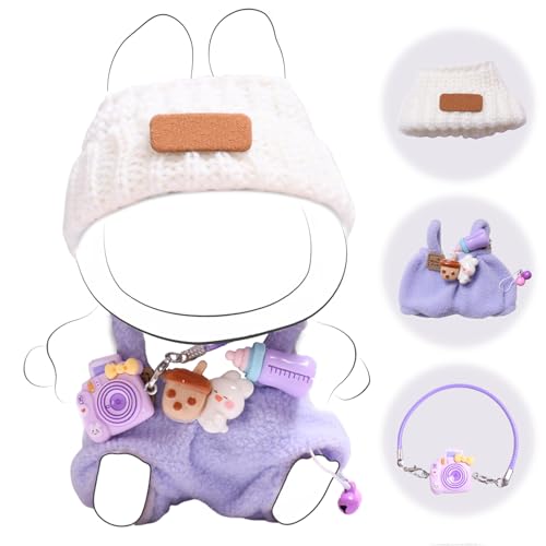 17cm Doll Clothes Set (no Doll) - Premium Fashion Dresses with Accessories, 3 Piece Set(Hat+Jumpsuit+Small Camera), Cute Clothes for Dress up Unique Style, Stylish Clothes for Doll (Purple)