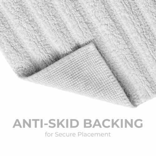 Image of Premium Combed Cotton Tufted Bathmat 45 x 65 cm, 1800 GSM Soft Absorbent Anti Skid Bathroom Floor Mat with Latex Backing, Quick Dry Non Slip Bath Rug for Shower & Daily Use, Stripes Silver