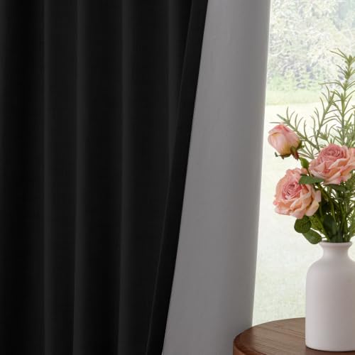 Image of INOVADAY 100% Blackout Curtains for Bedroom, Black Out Curtains 80 Inch Long, Clip Rings Linen Blackout Drapes, Thermal Insulated Room Darkening for Living Room, 2 Panels - Black,W50xL80