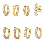 8 piezas pendientes de aro de oro pilas para mujeres pendientes de zirconia cúbica de oro