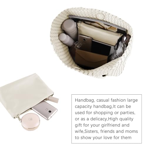 Image of Woven Tote Bag for Women Retro Handwoven Shoulder Travel Handbag Large Capacity Hobo Vegan Leather Bags with Purse
