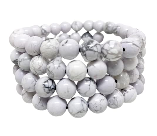 Bracelet hurlé blanc naturel de qualité supérieure rond 10 mm poli fini main - 3