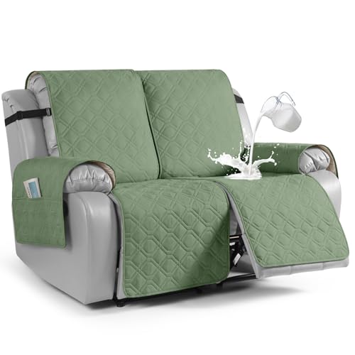 Image of VANSOFY Waterproof Recliner Loveseat Covers Washable, Bean Green,2 Seater | 1-Piece, Non-Slip with Elastic Straps, Sofa Cover with Pocket for Dogs, Pets