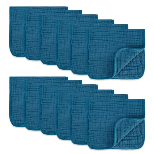 Image of MIGIOL Muslin Burp Cloths 100% Cotton Pack of 12. Soft, Gentle & Absorbent Baby Burp Cloths for Baby Girl & Boys.(Dark Blue 12 Pieces)