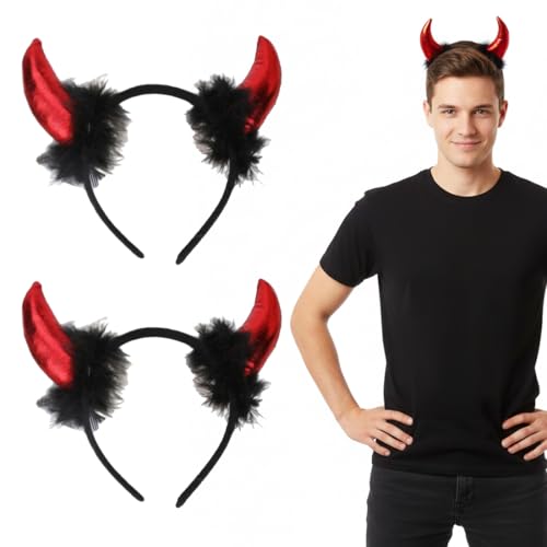 YUVKIN 2 Pcs Serre-tête Cornes de Diable – Bandeau Oreilles pour Femmes, Hommes & Enfants, Accessoire Halloween Carnaval Déguisement, Costume de Diable pour Soirée...