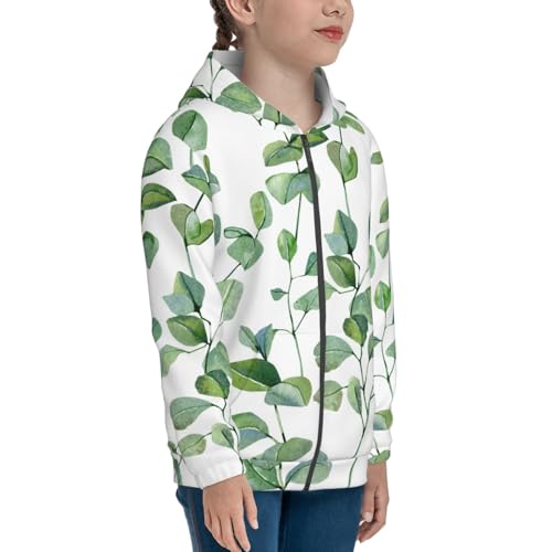 Hand Painted Eucalyptus Kids Pullover Hoodies Boys Zip Up Sweatshirts Girls Athletic Clothes with Pocket4