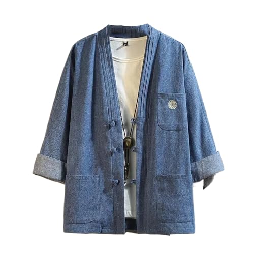 Robe taoïste WOLONG en denim de qualité supérieure, coupe ample et finitions chinoises