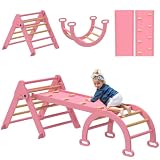 AIYAPLAY 7 en 1 Triángulo de Escalada Montessori con Arco y Rampa Rosa