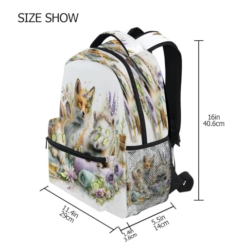 Rabbit Fox Hedgehog Watercolor Backpack for School Boys Girls Adults Kids Bookbag Laptop Bag 18L4