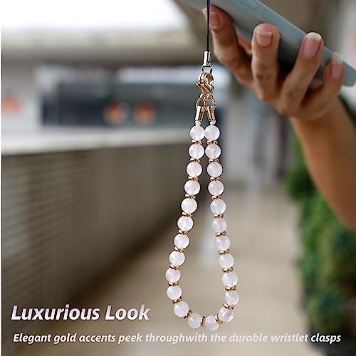 Image of Marble Beaded Phone Wrist Strap for Women, Detachable Design | 304 Steel Core, detachable phone wristlet with tether tab, keeps your phone secure for shopping, travel and daily use.