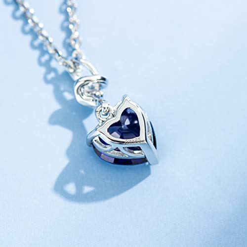 Agvana Necklaces For Women 14K Solid White Gold Diamond Sapphire Heart Pendant Necklace With Sterling Silver Chain September Birthstone Jewelry For Women Anniversary Birthday Gifts For Women Mom Wife #TOP2