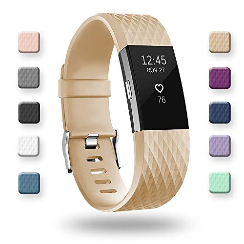 POY Replacement Bands Compatible for Fitbit Charge 2, Special Edition Adjustable Sport Wristbands, Small Tan