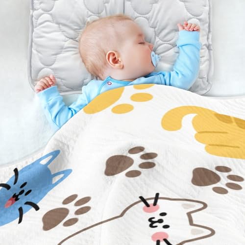 Custom Cute Cat Yellow Blue Throw Blankets Breathable Customizable Dog Blankets for Girls or Boys 30x40in Regalos para Baby Shower de ni?a4