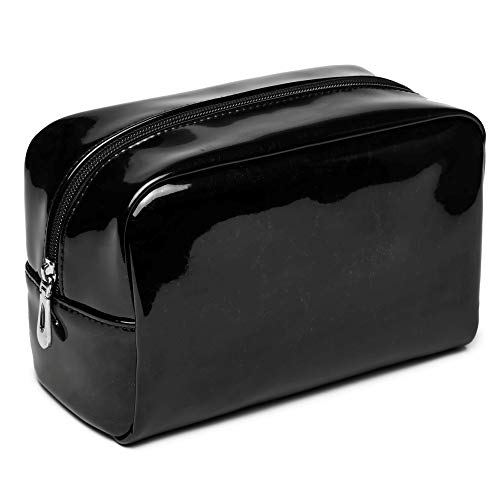 Makeup Bag, PU Leather Cosmetic Bags Waterproof Toiletries Bag for Travel, Pencil Case Stationary Organizer, Black