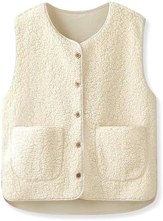 beifon Teddy Fleece Weste Damen Herbst Winter Warm, Ärmellos Fellweste V-Ausschnitt Fleeceweste, Fell Weste Teddyweste