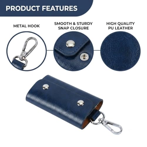 Image of Leather Key Pouch Keychain for Men & Women - Key Holder Wallet with Key Ring | Compact Key Organizer Case for Car Keys, House Keys & Coins | Small Leather Key Wallet Pouch