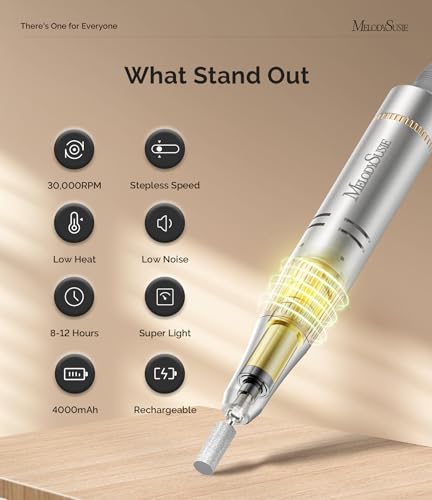 Image of MelodySusie Entry-Level Clip-On Rechargeable Nail Drill, SC320F 30000RPM E-File with Pastel & Colorful Design for Manicure Shaping & Gel Removal, Ideal for Training, Nail Art Practice & Home Use.
