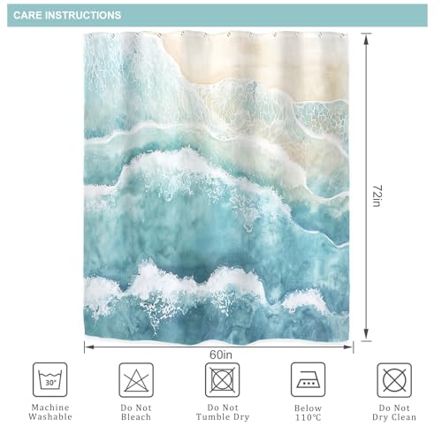 Abstract Beach Ocean Wave Coastal Nautical Teal Bathroom Shower Curtain Set by Riyidecor - Used condition - Image 5