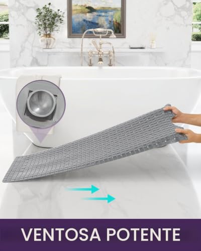 Alfombrilla de baño antideslizante larga para bañera DEXI gris libre de BPA y látex 5