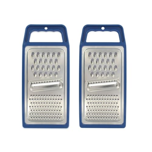 Fackelmann 9341250 2 Stück Universalreibe, Käsereibe, Reibe, Edelstahl, Kunststoff, Blau, 24,3 x 11 x 1,8 cm