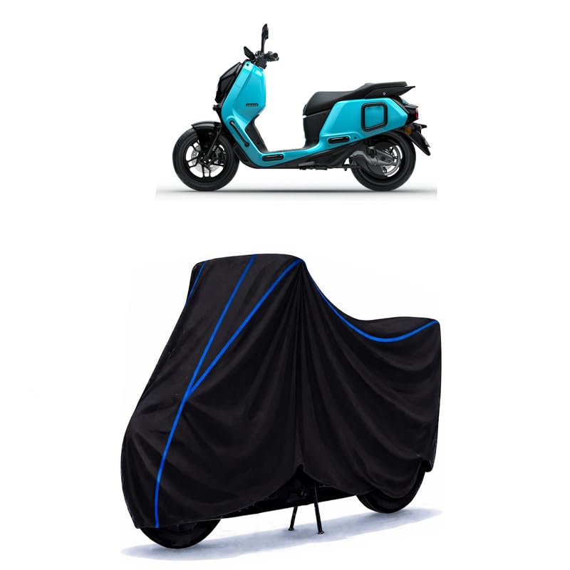 Image of Scooty Cover Water Resistant for River Indie STD | Universal Scooter & Bike Cover | Heavy Duty UV Dust, Rain & Scratch Protection | Elastic Fit All Weather Indoor Outdoor | Black with Blue Piping