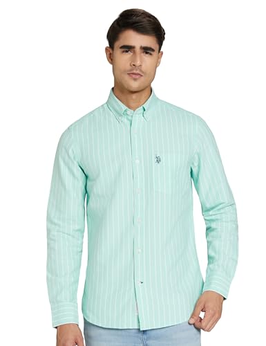 Image of U.S. Polo ASSN. Men's Yarn Dyed Oxford Stripe Spread Collar Full Sleeve Shirts