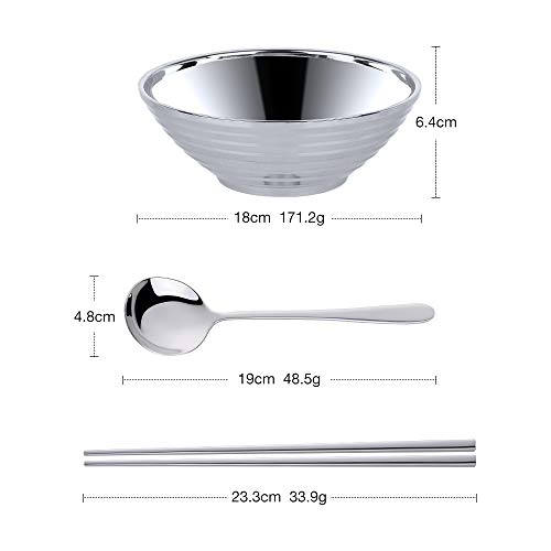 Dongbo テンレス茶碗 飯碗 スープボウル 5個セット 軽い 耐熱 二重構造 割れない おしゃれ 18-8ステンレス 直径11.4cm 高さ6cm 家庭 キャンプ バーベキュー用 (シルバー)