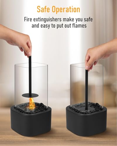 Tischkamin mit 2 Farben Deko Steinenmit, Tischfeuer für Indoor & Outdoor 4h Brenndauer - Verstellbare Flamme, Bio-Ethanol Kamin für Abendessen,Party,Balkon - schaffen Sie eine angenehme Atmosphäre