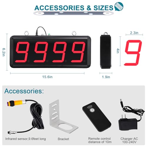 Image of Digital LED Counter 4in Digits Display Counter People Visitor Counter Count Up to 9999 with Infrared Sensor 110-240V (Infrared Sensor, Accumulate Count)