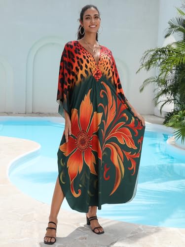 Image of sunforyou Kaftan Dresses for Women Stylish Caftans Plus Size Beach Cover up Soft Loungewear
