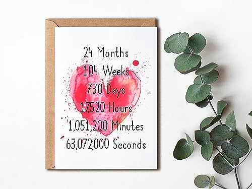 2Nd Anniversary Card For Him Or Her 2 Year Anniversary Card - Month - Year - Hour - Minute - Second…4