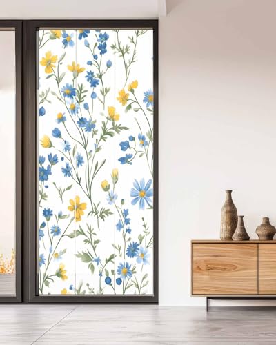 Película de privacidad para ventana azul floral 35.4x78.7 in miniatura 2