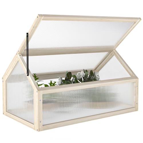 Image of Outsunny Wooden Cold Frame with Openable Top Cover 90 x 52 x 50cm Natural