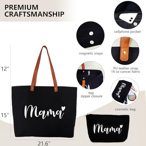 Lamyba New Mom Gifts, Mama Bag Tote for Hospital or Baby Shower, Pregnancy Must Haves, Mom to Be Gift, Black