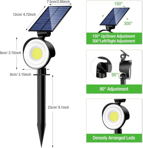 Image of XERGY Solar LED Spot Lights | Waterproof Outdoor Landscape Lighting | 3 Brightness Modes | Adjustable Head | Wall Mount & Ground Stake Installation | Auto On /Off for Garden, Lawn & Pathway (Pack of 2)